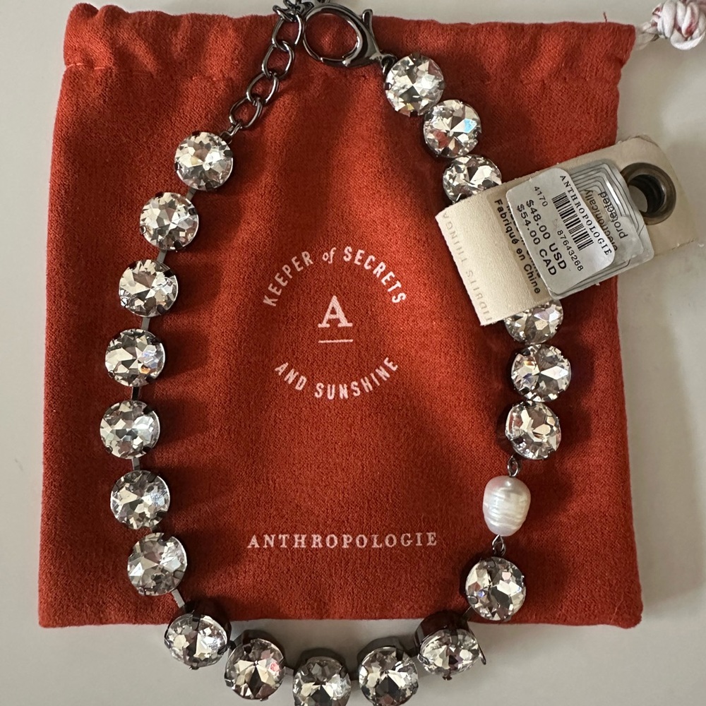 Anthropologie jeweled choker necklace with pearl
